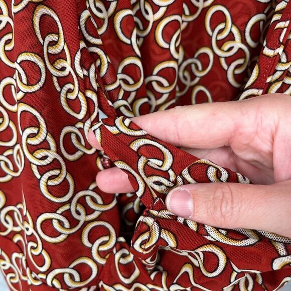 Cabi Ringleader Wrap Top Size S Red Signet Chain Print Mesh Long Sleeve 3951 - Picture 3 of 11
